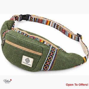 Hemp Fanny Pack Adjustable Waist Bag for Hiking Running Travel